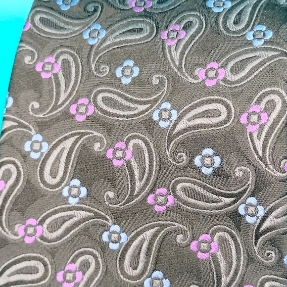 Haspel Men's Black Paisley Flower Necktie Tie Silk Retro Classic Abstract - Picture 5 of 8